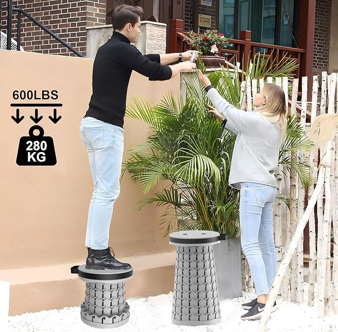 ALEVMOOM Upgraded Portable Collapsible Stool with Cushion, Telescoping Folding Stool for Adults, Lightweight Yet More Sturdy Capacity 600 lbs for Camping Fishing Hiking BBQ
