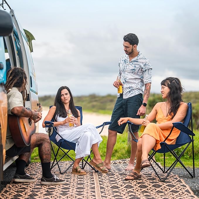 2 Pack Portable Camping Chairs Folding Lawn Chair Outdoor Lightweight Beach Chair with Cup Holder & Carry Bag for Outside Sports, Fishing, Hiking, Travel, Picnic, Backyard (Navy)