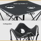 ARROWHEAD OUTDOOR 26” (66cm) Portable Camping Folding Table, 2 Cup Holders, Square, Carrying Case, Steel Frame, High-Grade 600D Canvas