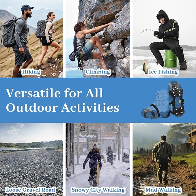 1 Pairs Snow Spikes for Shoes, Ice Spikes for Shoes and Boots, Anti-Slip Cleats Crampons Traction Gear with 11 Studs, Shoe Ice & Snow Grips for Winter Walking Running Hiking Mountaineering