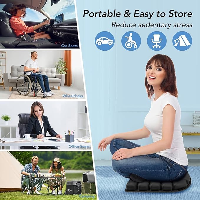 Sondor Travel Cushion, Comfortable 3D Inflatable Seat Cushion for Hemorrhoid and Tailbone Pain Relief, Optimal Support for Long Sitting in Car, Air Travel, Office Chairs Etc (36-Grey Point Cushion)
