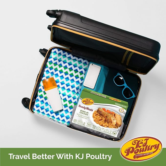 KJ Poultry Kosher Ready Meals - Bone In Chicken & Kugel, MRE Meat Meals Ready to Eat, Shabbos Food, Halal, (6 Pack) Prepared Entree Fully Cooked, Shelf Stable Microwave Dinner Travel Military Camping