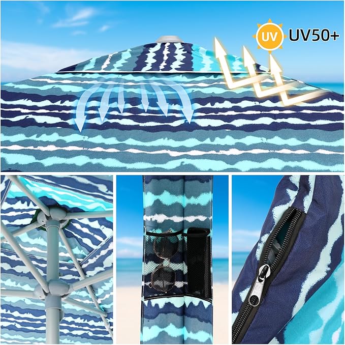 Beach Cabana, 6.2'×6.2' Beach Canopy with Side Wall, UPF 50+ UV Protection Easy Setup Tent Sun Shelter with Sand Pockets for Whole Family (Green Stripes)