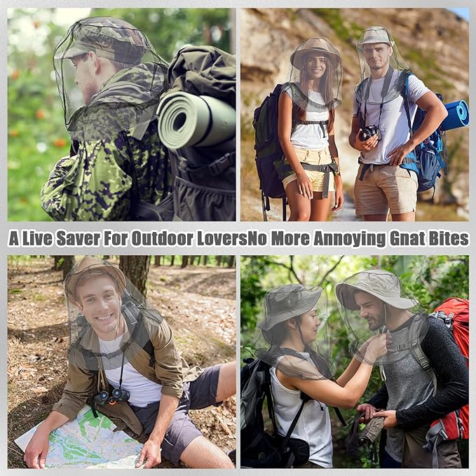 HESTYA 4 Pack Mosquito Bug Net Mesh for Head Mosquito Head Net Face Neck Fly Netting Hood from Insect Bugs Gnats for Outdoor