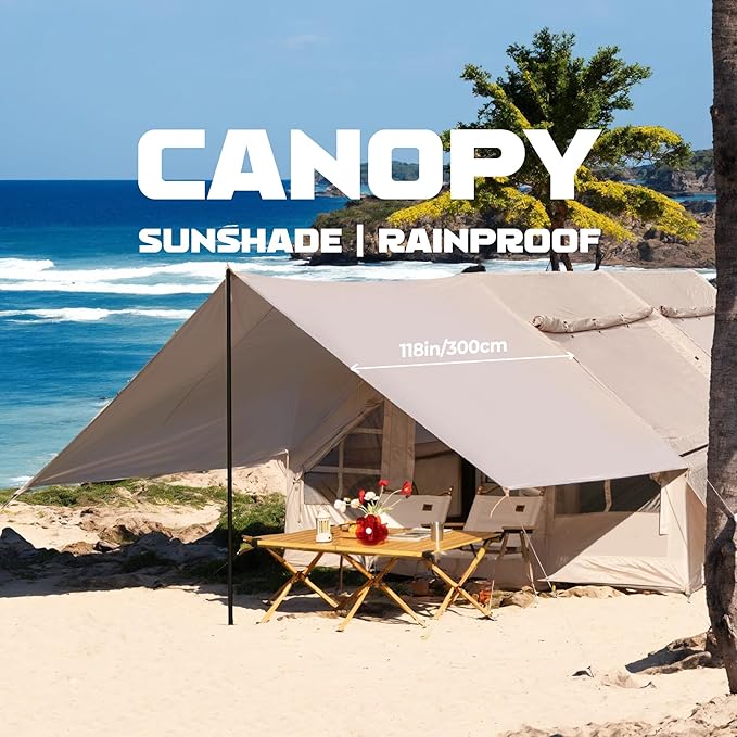 CCF Inflatable Tent for Camping with Canopy and Pump Air Glamping Tents for Camping Adult Easy Setup 4 Season Blow Up Tent Waterproof Windproof Outdoor