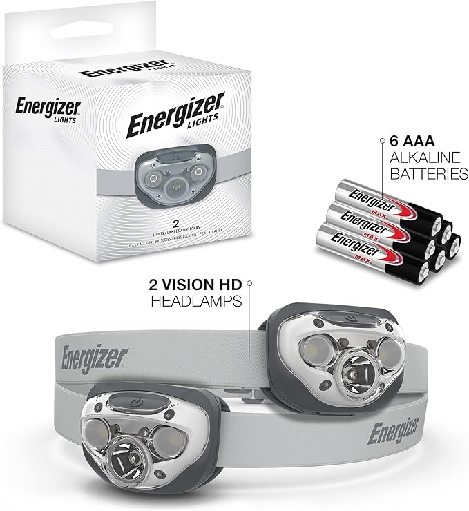 Energizer LED Headlamp PRO (2-Pack), IPX4 Water Resistant Headlamps, High-Performance Head Light for Outdoors, Camping, Running, Storm, Survival LED Light for Emergencies (Batteries Included)