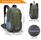 G4Free 35L Hiking Backpack Water Resistant Outdoor Sports Travel Daypack Lightweight with Rain Cover for Women Men (Army Green)