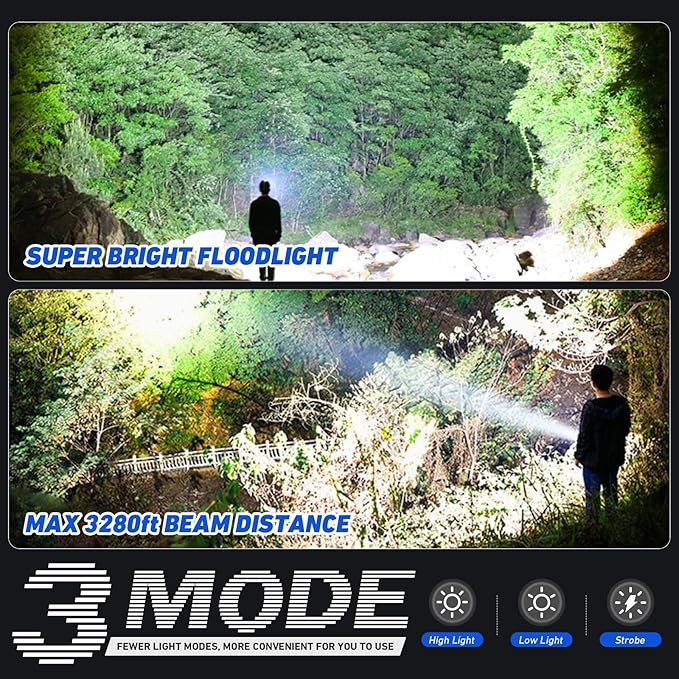 LED Flashlights High Lumens Rechargeable, 90000 Lumens Super Bright Flash Light Brightest Flashlight, 3 Modes IPX7 Waterproof, High Powered Tactical Flashlights for Camping Emergencies (2 Pack)