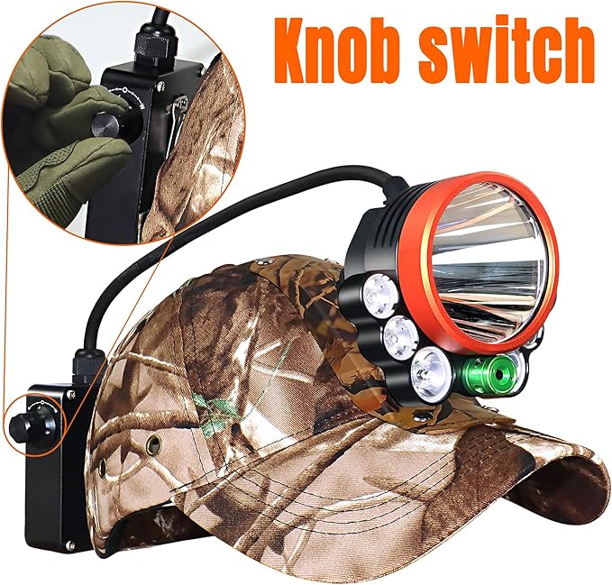 T30 5-Color Coon Hunting lights-2000lm White/Red/Walking/Amber+Green Beam, 9-Speed Dial, IPX6 Waterproof Rechargeable Night Hunting Headlamp for Varmint Hog Coyote