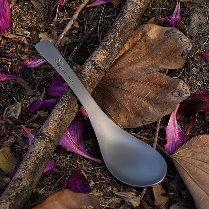 Boundless Voyage Titanium Spoon for Camping Travel Home with Carry Bag Outdoor Tableware Camping Flatware Cooking Utensils Ti15171B