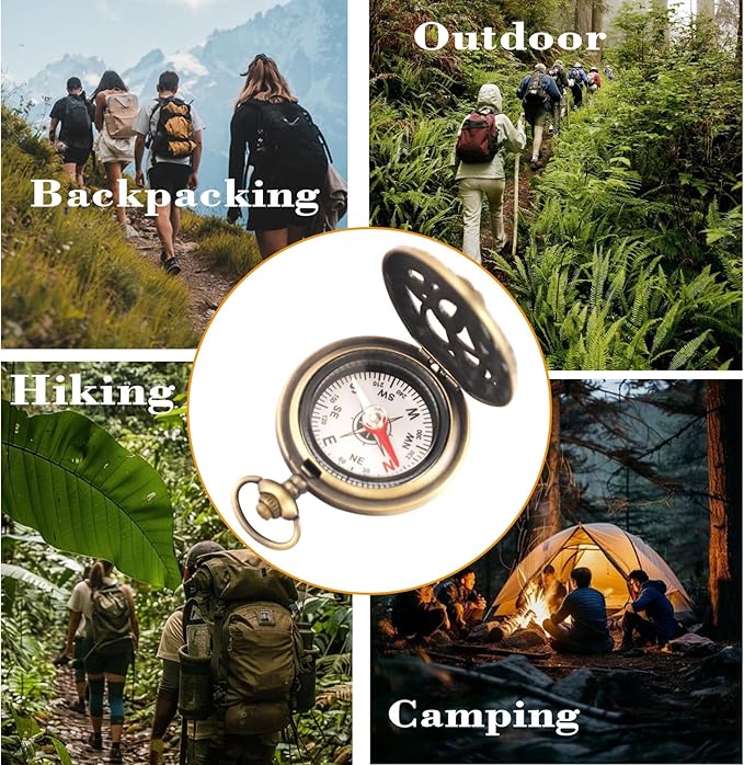 Vintage Pocket Compass Classic Pocket Watch Case Design Portable Compass for Hiking Outdoor Camping Motoring Boating Backpacking Survival Emergency
