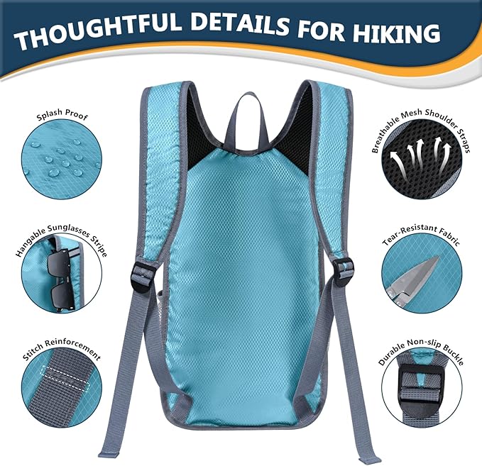 15L Hiking Backpack - Small Lightweight Packable Daypack Travel Outdoor Foldable Shoulder Bag Camping Hiking Backpack for Women Men - Blue