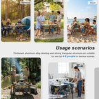 Portable Camping Table with Adjustable Height Legs, Lightweight Aluminum Roll-up beach tables for sand foldable，Folding Picnic Table Large Storage Basket for Outdoor camping (Black, Medium 37")