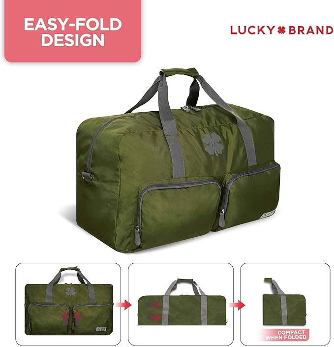 Lucky Travel Duffel Bags 65L, Gym Bag, Travel Bag & Large Duffle Bag for Men, Foldable Overnight Weekender Bags for Women & Men with Adjustable Shoulder Strap, Loden Green