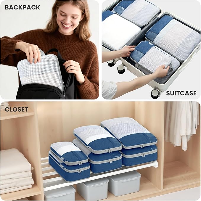 8 Set/6 Set/4 Set Compression Packing Cubes for Travel, Lightweight Vacation Travel Essentials, Travel Accessories for Suitcase Organizer Bags Set, Durable Luggage Organizer