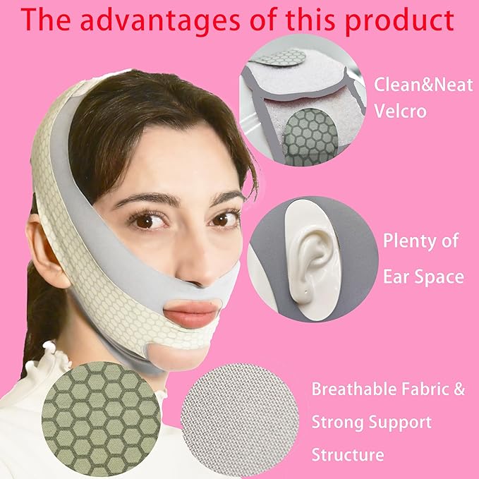 V Line Lifting Mask Chin Strap for Sleeping, Face Lifting Strap, Chin Lifting Mask, Chin Strap, Jawline Shaper, Jaw Strap, Double Chin Reducer, Face Lift Tape & Snoring Solution (Grey-)