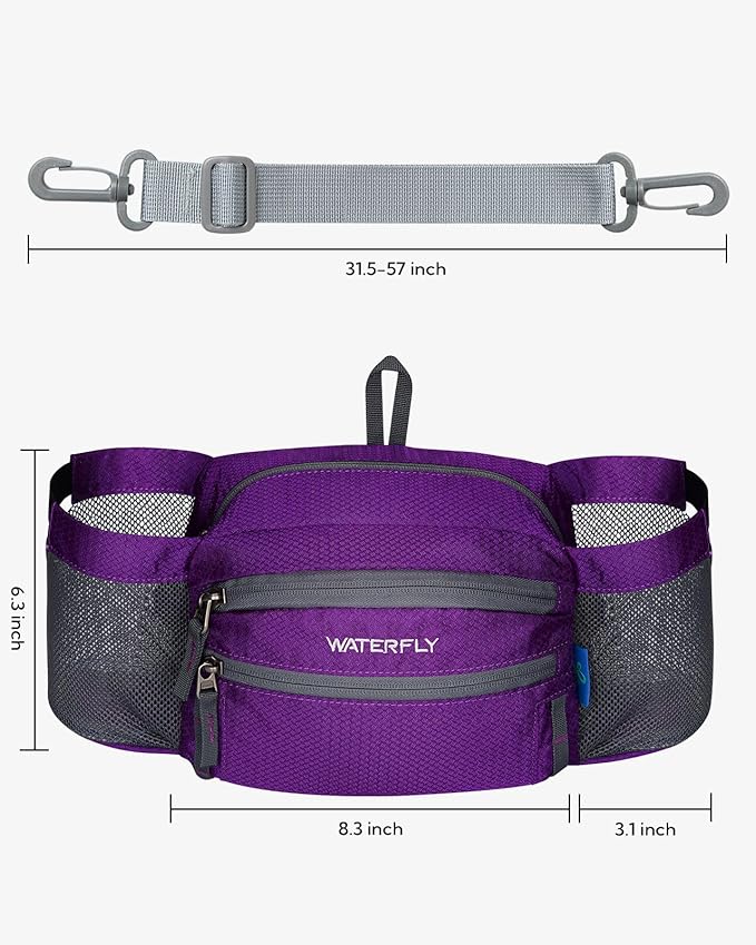 WATERFLY Fanny Pack Waist Bag: Waist Pack for Women Men with Two Water Bottle Holder Hiking Fanny Pack for Running Walking DogWalking Travel Cycling