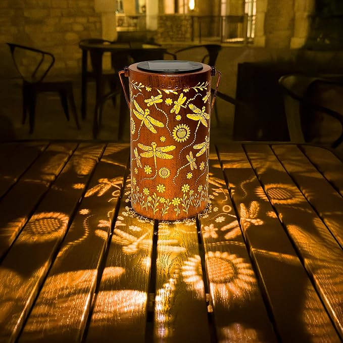 Dragonfly Flower Solar Lanterns Outdoor Waterproof, Birthday Gifts for Women Mom Grandma, Hanging Solar Lights for Yard, Patio, Porch, Garden Decor, Christmas Gifts for Her/Him