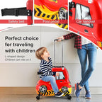 24 Inch Kid Ride Suitcase,Kid Luggage Seat Ride With Lock - Kids Travel Trolley With Safety Belt, Kids Luggage With Wheels Child Stroller Spinner Luggages, ABS+PC (Red Car, 5-12 Years)