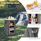 Goplus Folding Camping Storage Cabinet, Pop Up Outdoor Camping Kitchen Station with Large 3-Tier Storage Organizer, Carry Bag, Easy Set Up Portable Compact Camping Table for BBQ Picnic Backyard (35'')