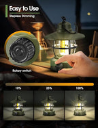 Camping Lantern Rechargeable Battery Powered 【2 Pack】, Camping Gear Must Haves, Camping Accessories, Retro Camping Light Waterproof Hanging LED Tent Lamp for Outdoor Hiking Fishing (Dark Green)