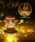 Nacome Elephant Solar Lanterns for Garden Decor: Waterproof Hanging Metal Decorations with LED Lights for Yard Lawn Porch Patio Landscape Pathway