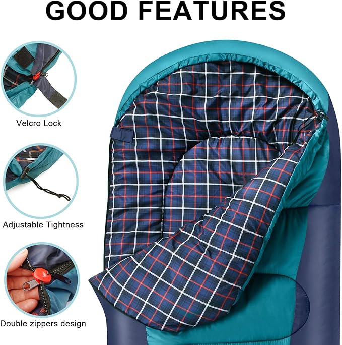 Flannel Sleeping Bag Lightweight, Portable, Waterproof 3-4 Seasons Warm Cold Weather Sleeping Bag for Adults & Kids - Indoor & Outdoor: Camping, Backpacking, Hiking