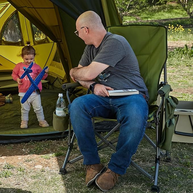 TIMBER RIDGE Oversized Folding Camping Chair High Back Heavy Duty for Adults Support up to 500lbs with Cup Holder, Side Pocket Cooler Bag