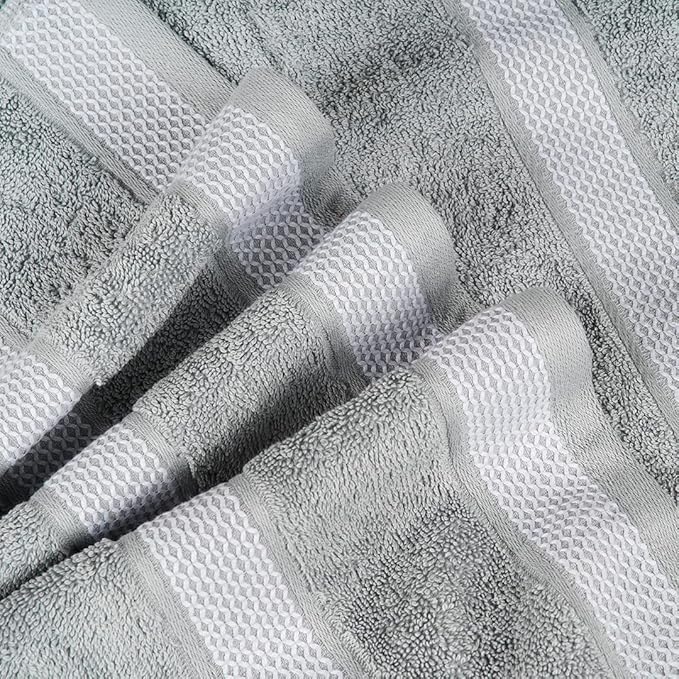 CASA COPENHAGEN Solitaire 6Pcs 100% Egyptian Cotton Large Designer Towels Gift Set- Grey - Electric Blue, 600GSM, 2Bath 2Hand 2Washcloths, Bath Towels for Bathroom Set for Women & Men