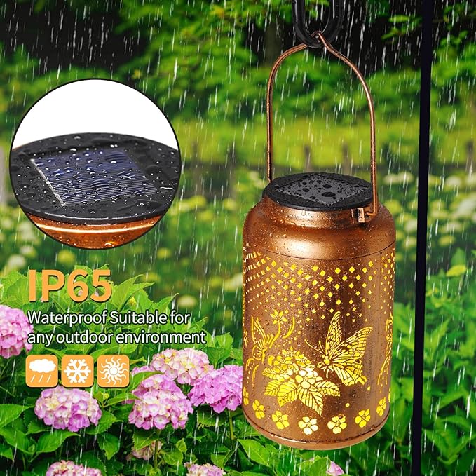 Butterfly Solar Lanterns Outdoor Waterproof, Garden Decor Hanging Solar Lights Gifts for Women Mom Grandma, Metal Garden Decorative Lights for Yard, Backyard, Patio, Porch