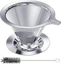 Hanlomele Pour Over Coffee Dripper, Paperless Reusable Coffee Filter, Pour Over Coffee Maker for Single Cup Brew, Double Mesh Design of Stainless Steel Cone Filter for Perfect Extraction (1-4 Cup)
