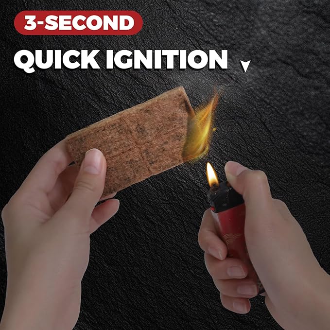 KAMaster 144 Pack Fire Starter Cubes - 35 Minutes Long Burning All Weather Firelighters, Waterproof & Windproof for Grill, BBQ, Fire Pit, Camping, Survival - Natural Wood Firelighters(Easy Ignite)