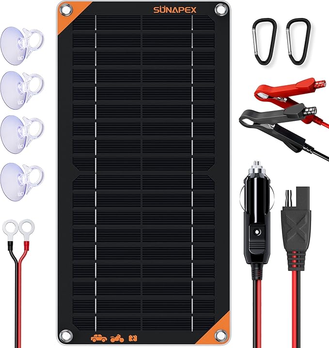 SUNAPEX 12V Solar Battery Charger: 10W Portable Waterproof Solar Panels Trickle Charger Battery Tender with Built-in Charge Controller for Car Boat, RV Essentials, Birthday Gifts for Men Dad Husband