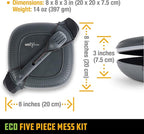 UCO Recycled ECO 5-Piece Camping Mess Kit with Bowl, Plate, Switch Spork Utensil Set