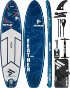 Flypark 11'x34 Inflatable Paddle Boards, Extra Wide SUP for 420lbs/3Adults, Yoga Stand Up Paddle Board, 110L Backpack, 15 D-Rings, Shoulder Strap, US-Fin, 2-Action Pump