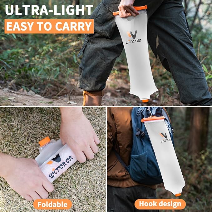 Water Bag 3L Compatible with Sawyer Squeeze Water Filter, Durable TPU Material, BPA & PVC Free Squeeze Pouch, Collapsible Hydration Canteens for Camping Hiking Cycling Fishing or Traveling