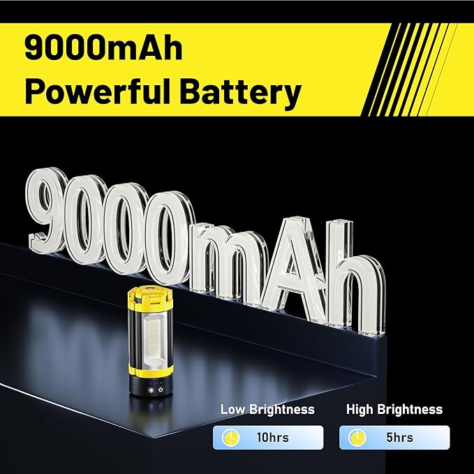 LHOTSE Rechargeable Camping Light with Stand, 83" Tall Portable 3000 Lumens Cordless Work Light with 3 LED Lamps Head & Detachable Tripod, 9AH Battery LED Work Light Dimmable with Travel Bag