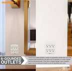 Sunlite 41408 6 Grounded Outlet Adapter, Wall Mountable, 3 Prong Outlet Extender Power Strip, Home and Office, UL Listed, Ivory 4 Pack