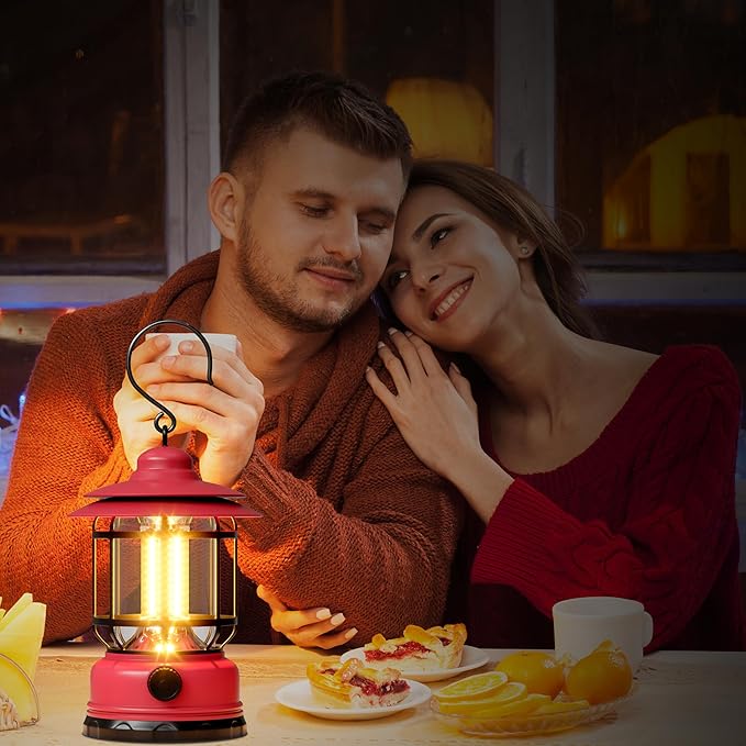 Retor LED Pink Camping Lanterns 1 Pack 1500 LM Step-Less Dimming Lightweight Battery Powered USB Rechargeable Flashlights Survival Kits Home Garden Yard Emergency Outages Hiking Lantern Light