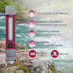 YWF01 Personal Filter Straw for Drinking Survival, Portable Water Purifier Filtration System Survival Gear and Supplies for Camping, Hiking, Travel, and Emergency Preparedness (Plum Red, Pack of 4)