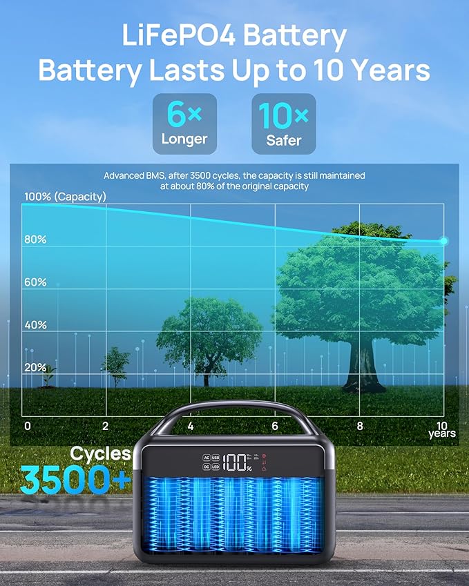 Portable Power Station 300W (600W Peak), 192Wh (60,000mAh) Solar Generator, LiFeP04 Battery with AC Outlets, 5.5LB Power Bank for Outdoor Camping, Traveling, Home & Emergency (Solar Optional)