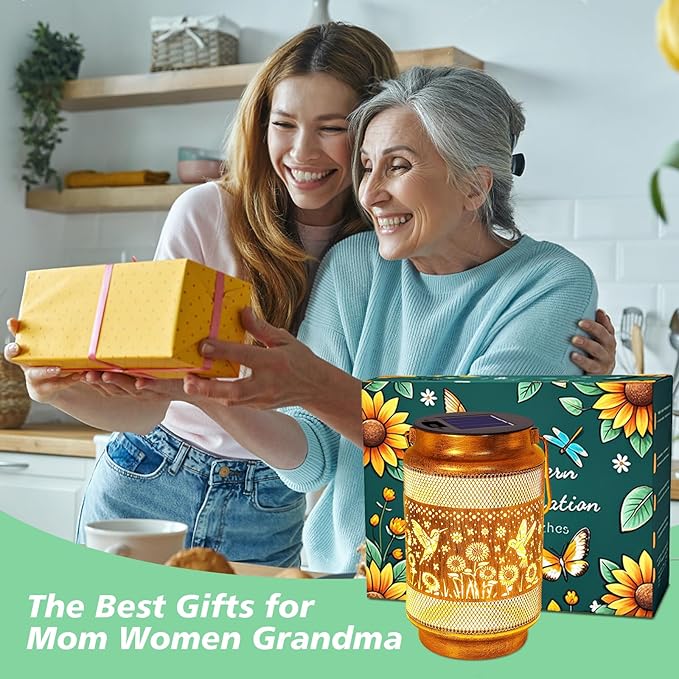 Hummingbird Solar Lanterns Outdoor Waterproof Garden Decor, Birthday Mothers Day Gifts for Women Mom Grandma, Metal Hanging Solar Lights for Yard Patio Pathway Backyard Porch