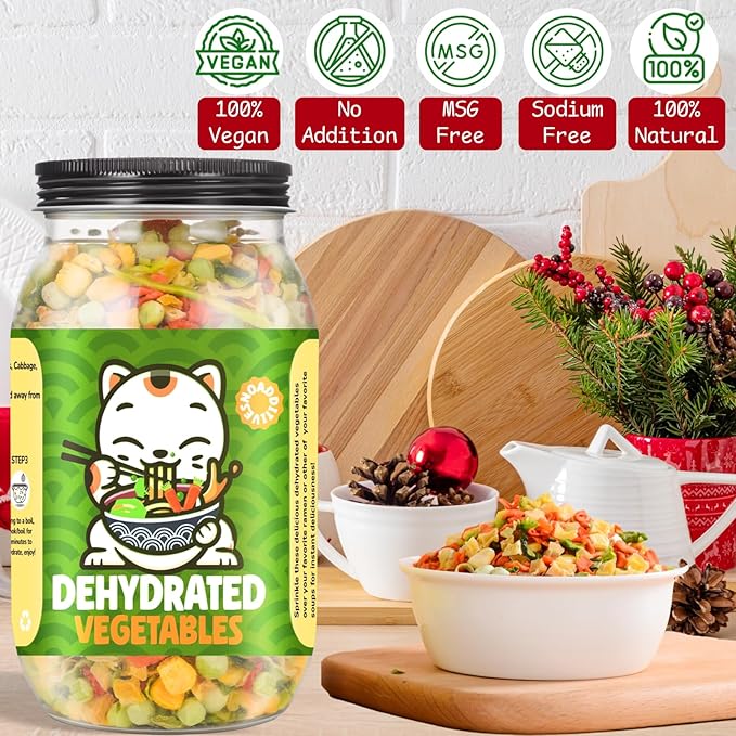 Freeze Dried Mixed Dehydrated Vegetables - 10.58oz Natural Ramen Toppings Vegetable Flakes, No Gluten& No Allergen, Dry Veggie for Cooking, Camping, Emergency Supply