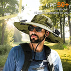 Outdoor Wide Brim Sun Hat with 2 Solar Fan for Men Women UPF50+ Outdoor Hiking Sun Protection Bucket Fishing&Cycling Hat