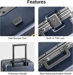 LEVEL8 Carry On Luggage Airline Approved Zipperless with Aluminum Frame, Hard Case Luggage with Spinner Wheels, Metal Travel Suitcase with Double Tsa Locks, 20 Inch, Blue