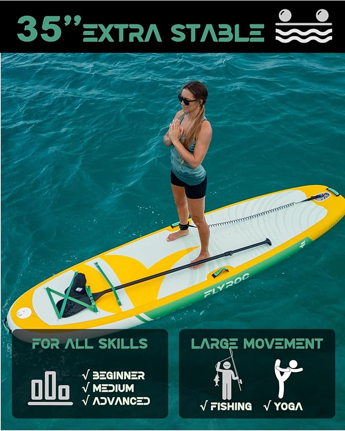 11’x35 Extra Wide Inflatable Paddle Board, 430lb Capacity Stable Paddleboard for Yoga, Stand up Paddle Board for Adults(x3), Full Coverage EVA Deck, 5 Handles, 100L Backpack, All-Round
