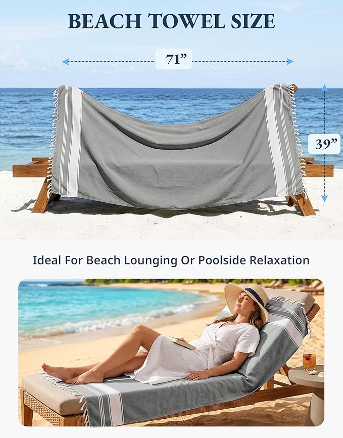 LANE LINEN Beach Towels 4 Pack Oversized - Turkish Towel Set, Pre-Washed Oversized Beach Towel, Quick Dry Beach Towels for Travel, Large Pool Towels, 39"x71" - Smoky Black