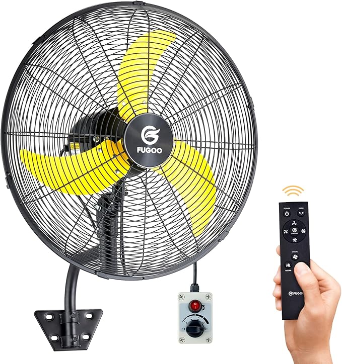 FUGOO 24" Quiet Outdoor Oscillating Wall Mount Fan With Remote Control,All Sealed BLDC Motor,4-Speed Waterproof Outdoor Fan, Heavy Duty Industrial Wall Fans for House,Patios,Garage,Warehouse 5000CFM