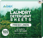AIDEA Laundry Detergent Sheets, Fresh Scent-(100 Loads) 50 Sheets, Laundry Sheet Detergent, No Plastic Jug, Lightweight & Easy To Use For Travel, Apartments, Dorms