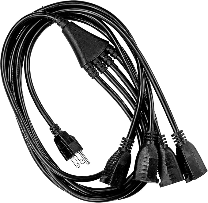 Luxury Office 4 Way Power Splitter - 1 to 4 Outlet Splitter, 6' Long, Black, SJT 16 AWG by Luxury Office